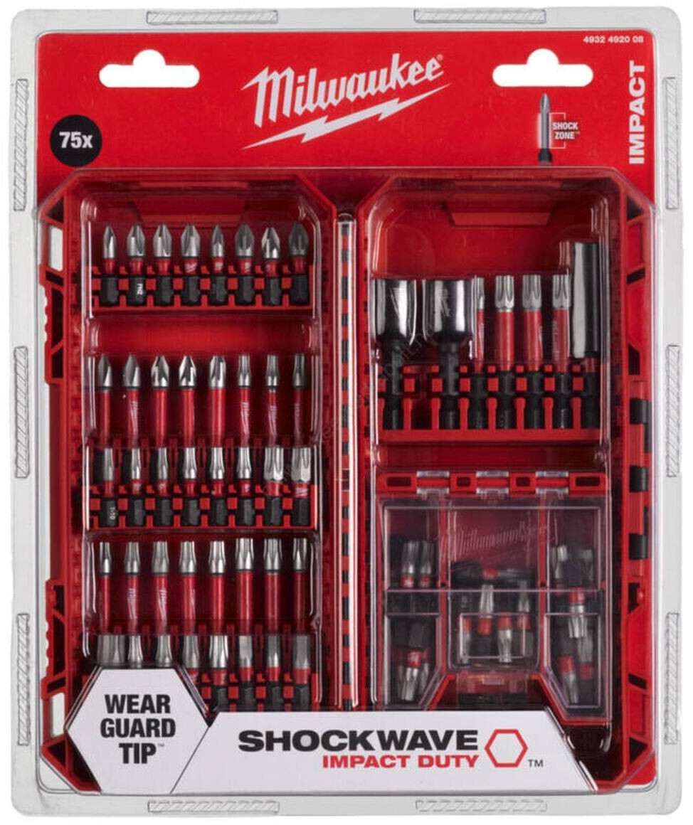 SHOCKWAVE Set Bohren & Schrauben 75-teilig, ideal für Schlagschauber, lasergehärtete Bitspitze, SHOCK ZONE absorbiert Schläge, Spezialstahl, hohe Standzeit