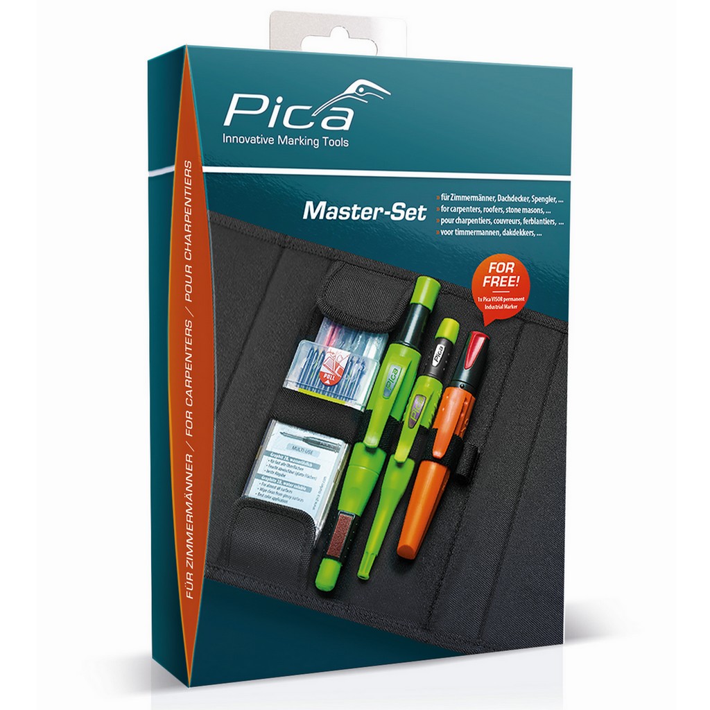 Pica Master-Set Zimmermann, PICA Big Dry, Pica Dry Tieflochmarker, Pica Visor Permanent Marker, mit Ersatzminen, im Etui