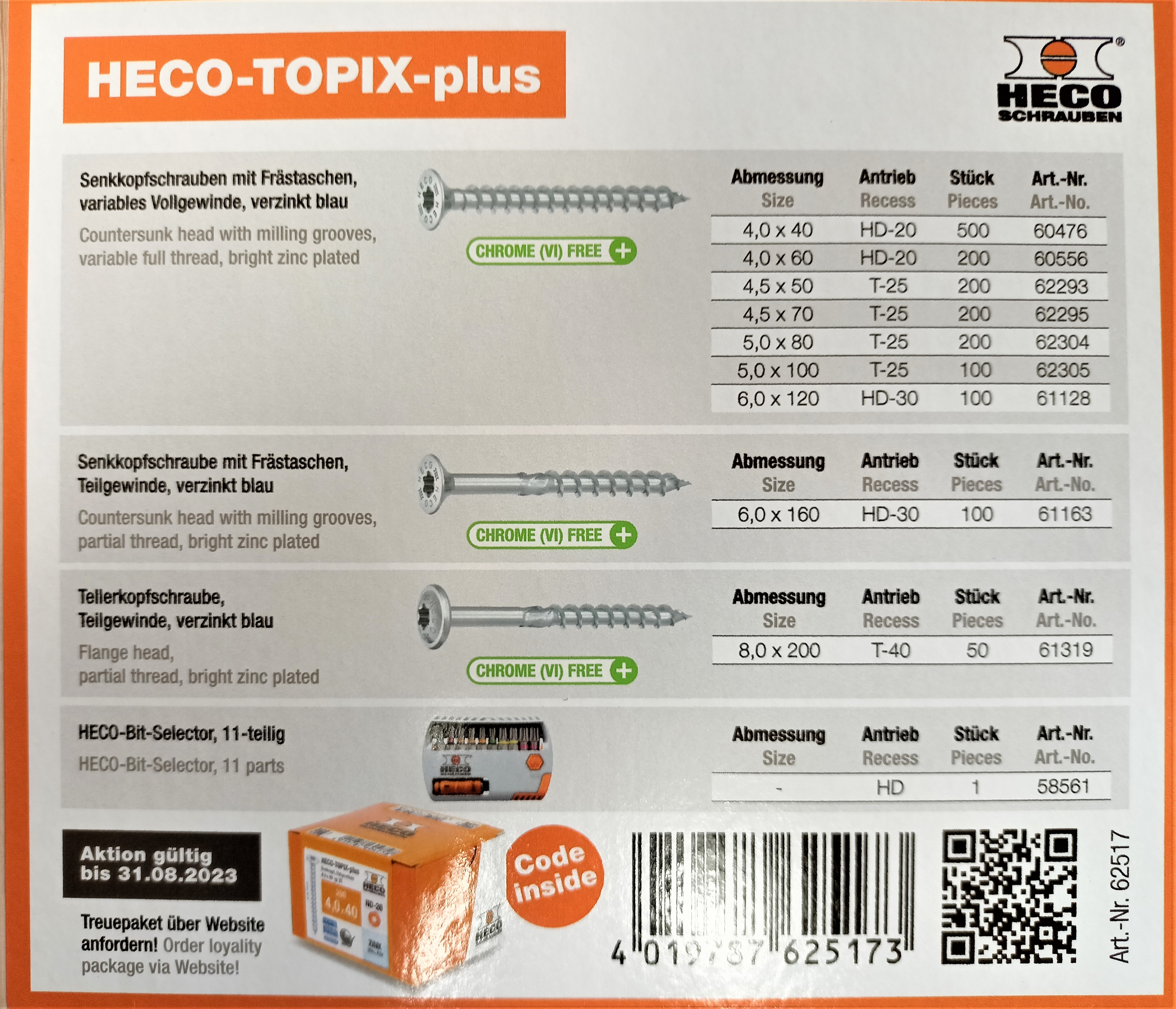 Starter-Set Heco-Topix-plus Zimmerer mit Heco-Topix-Holzbauschrauben und Bitselector (neu Version 2023)