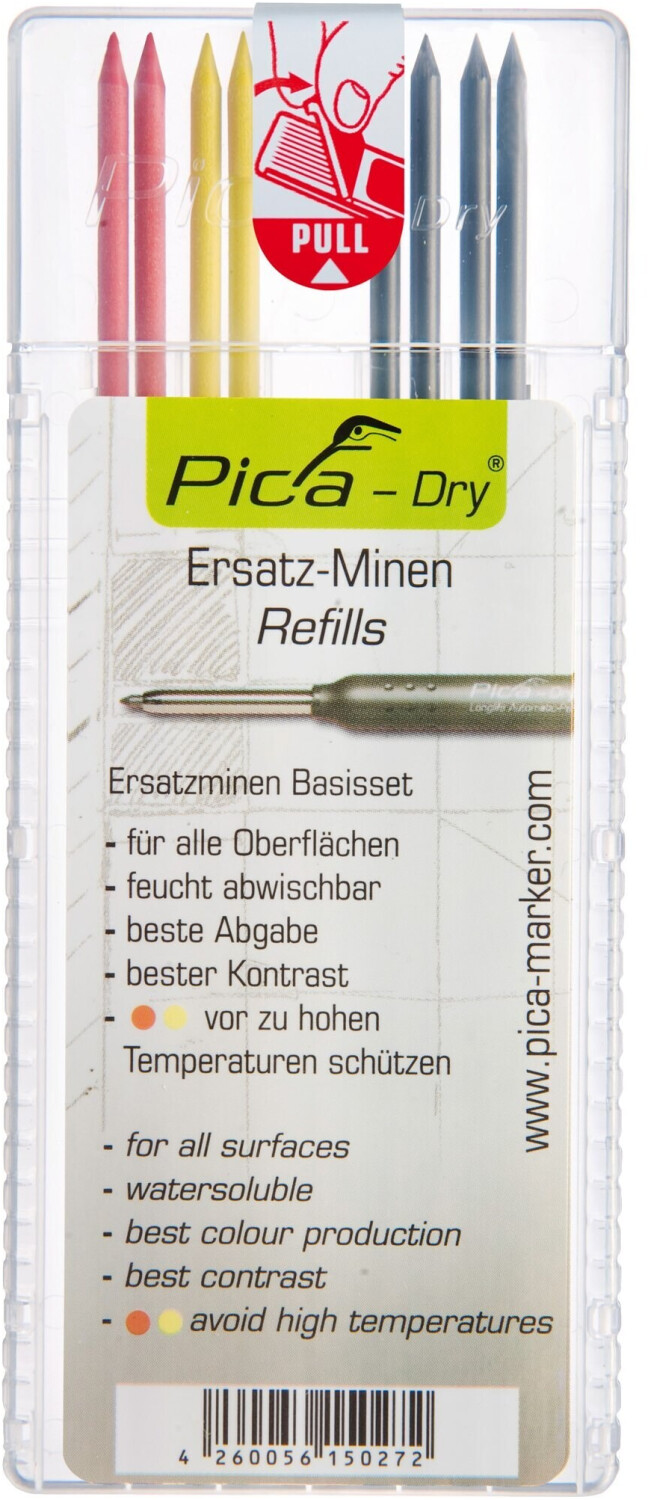 Minenset Pica DRY Pen, schwarz 8 Stück - rot 2 Stück - gelb 2 Stück, wasserlöslich, für nahezu jede Oberfläche