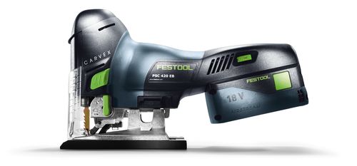 Festool Akku-Pendelstichsäge CARVEX PSC 420 EB mit GRATIS Akku 4,0, hervorragendes Kurvenverhalten, ergonomische Bauform, Stroboskoplicht