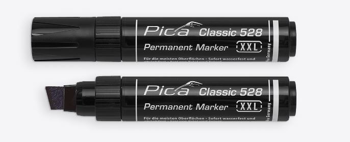 PICA Permanent Marker XXL schwarz 4-12 mm, für nahezu alle Oberflächen, Permanent-Tinte, Frei von Xylol und Toluol