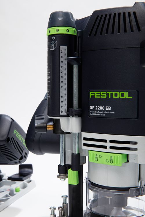 Festool Oberfräse OF 2200 EB-Set, höchste Kraftentfaltung, ergonomisch, werkzeugloser Kopierringwechsel, einfache Frästiefeneinstellung auf 1/10mm