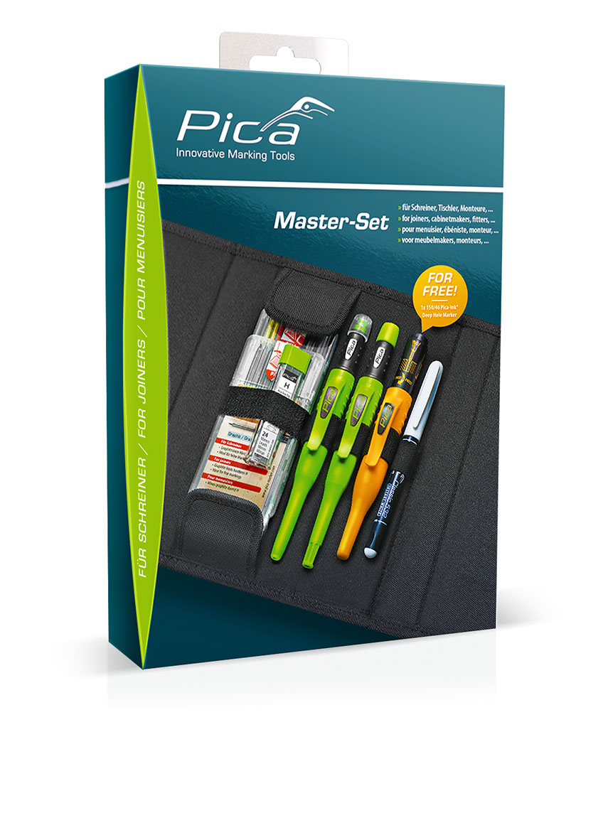 Pica Master-Set Schreiner, 2 Stk Longlife-Automatic Pen, Ersatzminen Graphit H, Basic, Rot, Gelb, Pica Classic Instant White, im Etui