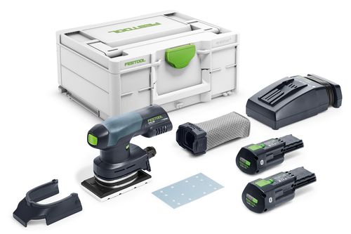 Festool Akku-Rutscher RTSC 400 3,0 I-Plus mit 2 Akkupack, Ladegerät, Schleifschuh, Protector, Longlife-Beutel, Systainer