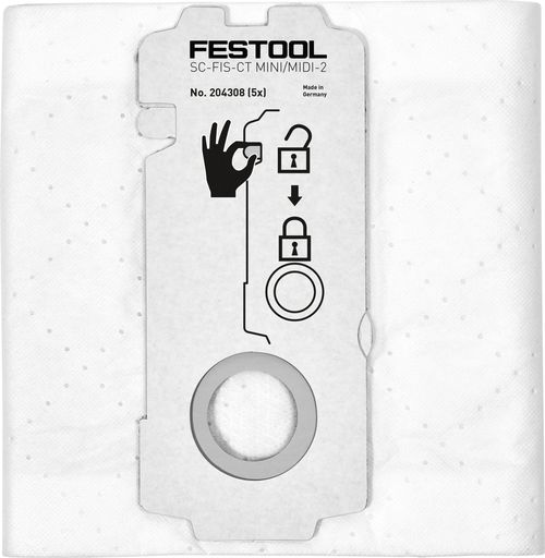 Festool SELFCLEAN Filtersack SC-FIS-CT MINI/MIDI-2/5/CT15 (5 Stück), für Staubklassen M und L, einfache Entsorgung