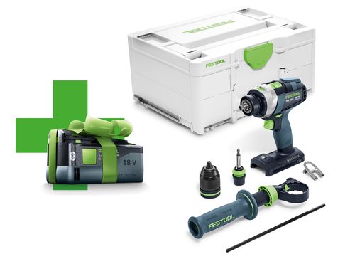 Festool Akku-Schlagbohrschrauber QUADRIVE TPC 18/4 I mit GRATIS 5,0Ah ASI Akku im Lieferumfang, mit Systainer, Bithalter, Werkzeugfutter, Gürtelclip